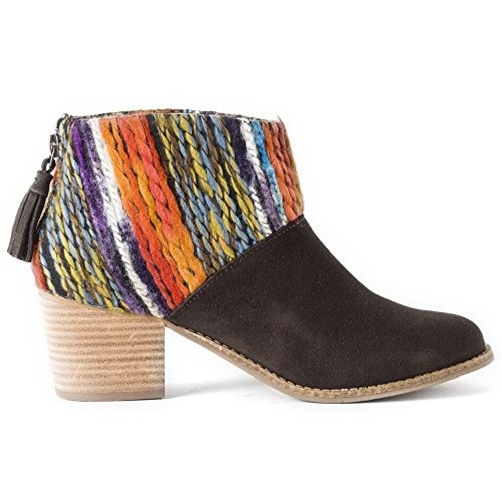TOMS Leila Women's Chocolate Brown Ankle Booties Multi Textile Yarn Boot Size 12